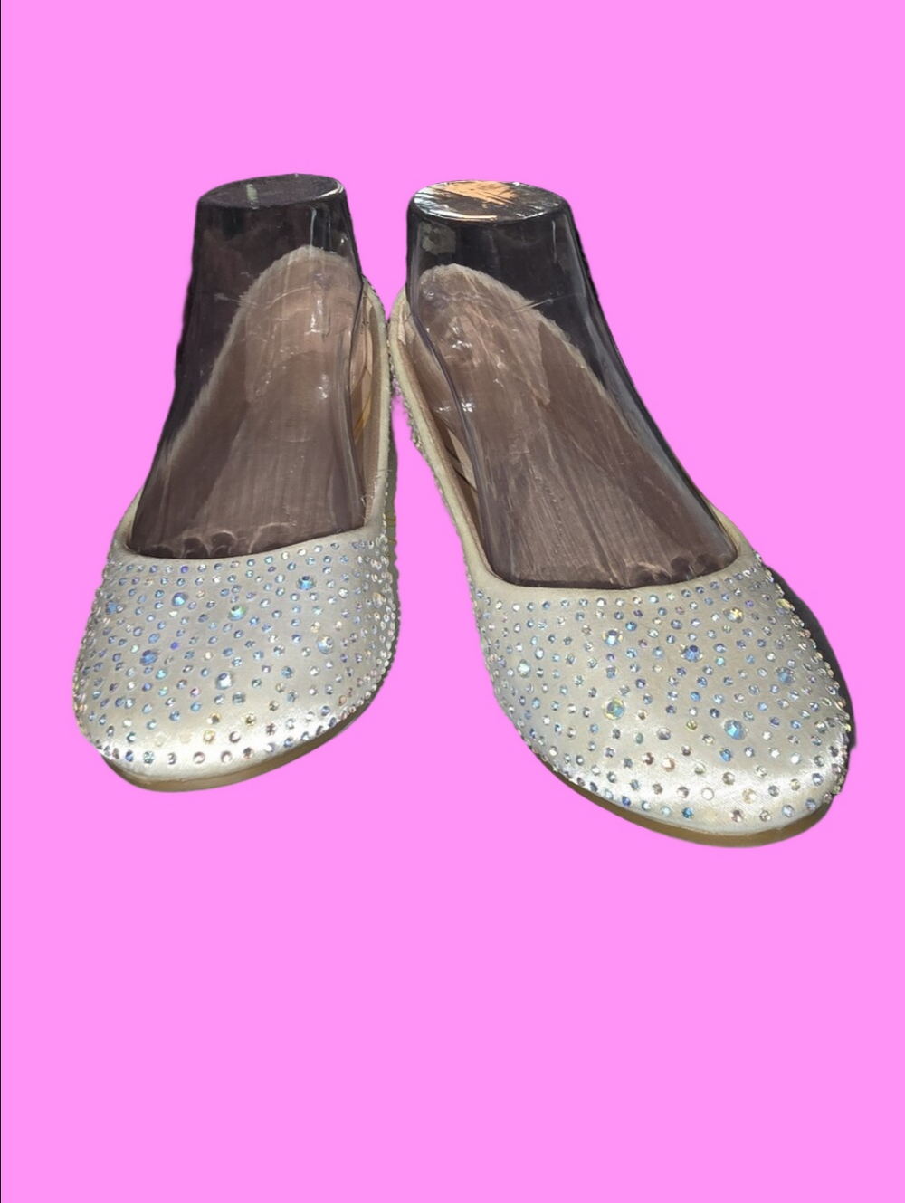 Dream Pairs Ivory Crystal-Studded Ballet Flats